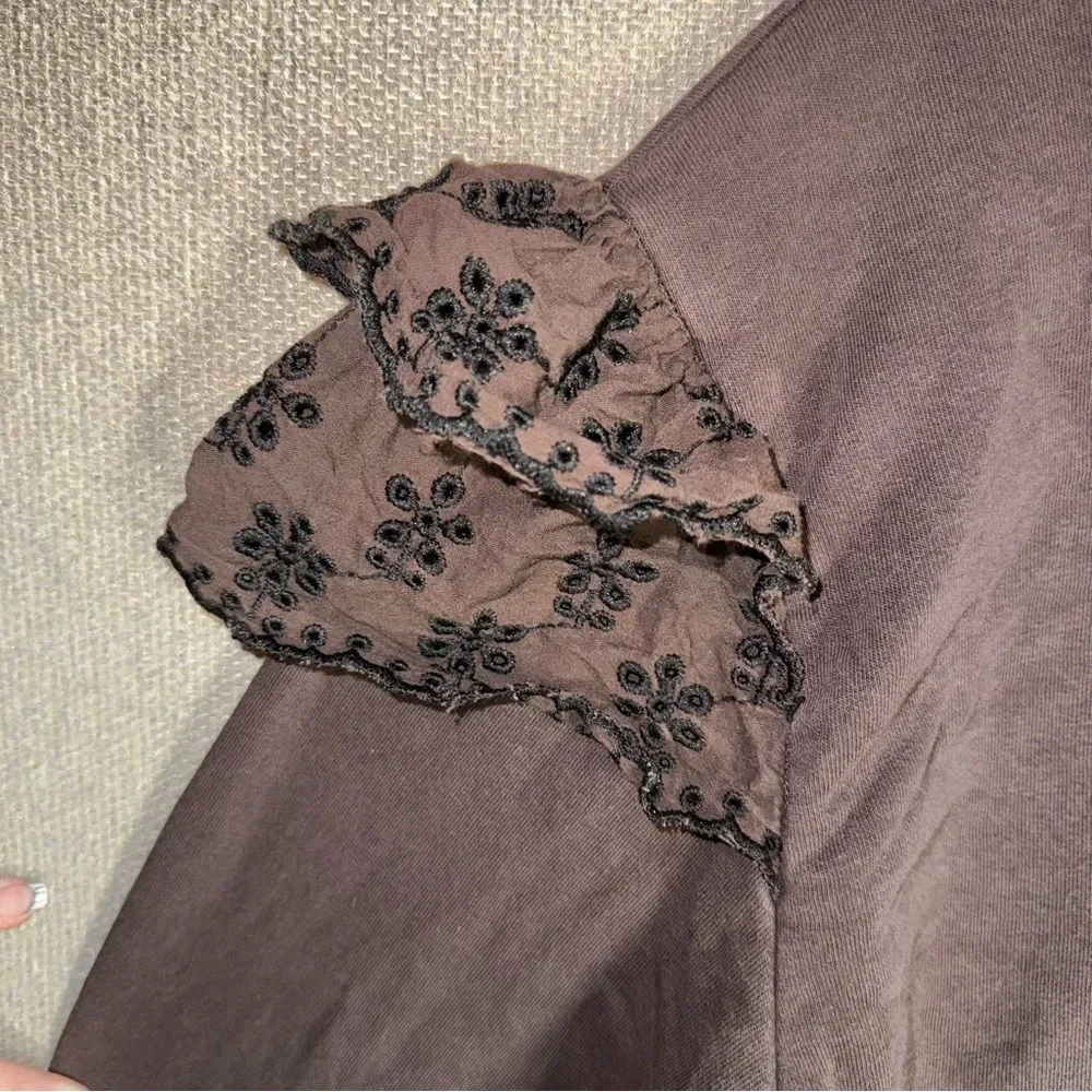 Zara size medium Brown Sweater with Lace Ruffle Sleeves